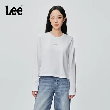 Lee25秋冬新品标准版圆领箔印Logo设计白色女长袖T恤LWT0108753RX商品大图