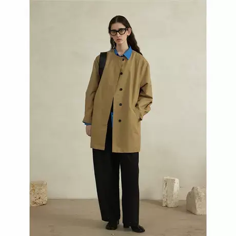 爵莱菲大码100%棉圆领长短款风衣外套极简女春秋中长款外套2025商品大图