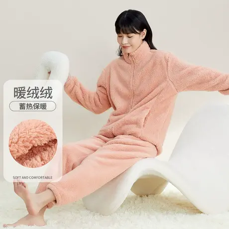 秋鹿【售完不补】睡衣珊瑚绒秋冬季保暖长毛绒长袖开衫女套可外穿商品大图