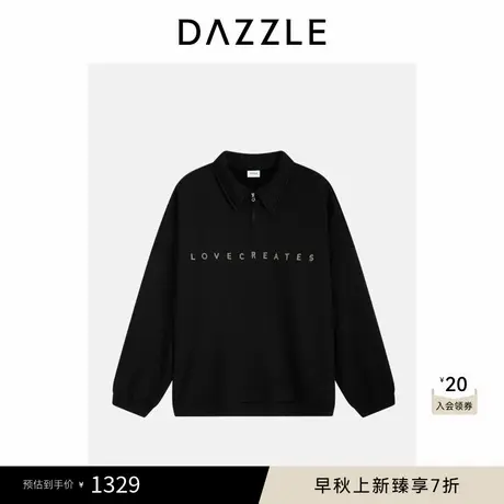 DAZZLE 地素卫衣冬季黑色绵羊毛混纺印花烫钻卫衣商品大图