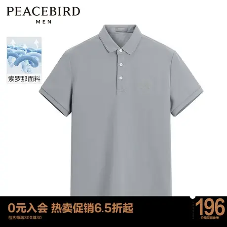 太平鸟男装 翻领t恤夏季新款金线刺绣修身索罗那面料短袖POLO衫图片