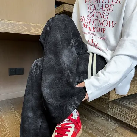 扎染休闲裤男春秋季新款美式复古潮牌hiphop裤子大码宽松直筒长裤商品大图