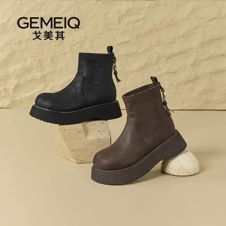 戈美其厚底短靴女2025年新款加绒增高瘦瘦靴小个子马丁靴保暖踝靴图片