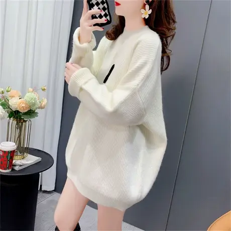 复古慵懒风加厚圆领毛衣女套头2022年新款秋冬宽松时尚长袖针织衫商品大图