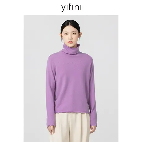Yifini/易菲100%绵羊毛宽松保暖堆堆领羊毛衫女23秋新针织打底衫商品大图