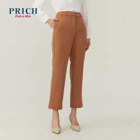PRICH裤子新品秋冬新款烫缝线韩式修身版型百搭直筒小脚裤女商品大图