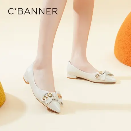 千百度女鞋春季新款蝴蝶结休闲气质舒适时尚简约浅口单鞋女商品大图