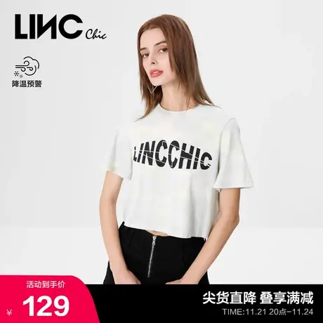 LINCCHIC金羽杰T恤女扎染印花短款BM风短袖女T恤夏S221TS019图片