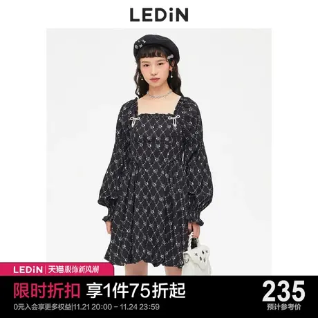 乐町方领甜美连衣裙秋装印花格纹甜酷质感C2FAC4102商品大图