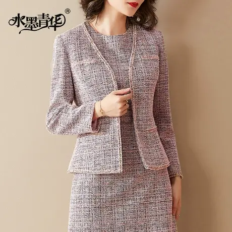 【1件7.9折】冬季新品气质优雅时尚百搭职业西装女修身粗仿呢外套图片