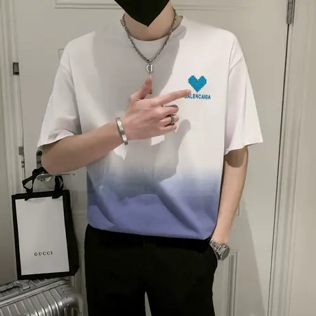 夏季男士t恤男装短袖宽松半袖渐变潮流潮牌爱心休闲个性网红体恤商品大图