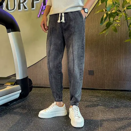 牛仔裤男秋冬季2023新款轻熟水洗束脚宽松哈伦裤潮牌痞帅休闲长裤商品大图