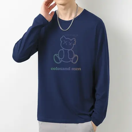 莫代尔长袖t恤男秋季内搭打底衫潮流修身圆领上衣服潮牌小熊体恤商品大图