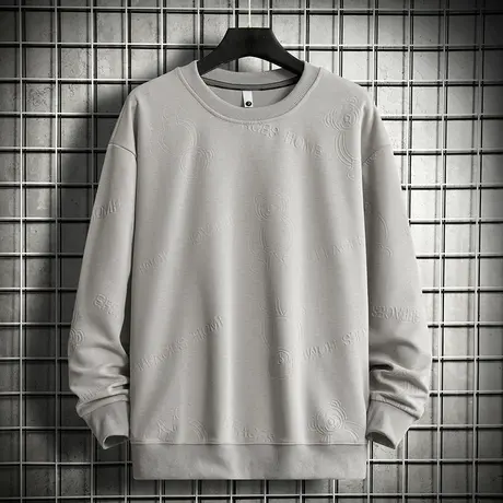 小熊绣花华夫格卫衣男潮牌秋冬款圆领长袖t恤套头无帽休闲上衣服商品大图