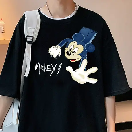 米奇ins潮牌短袖T恤男夏季宽松米老鼠卡通半袖情侣装港风纯棉体恤图片