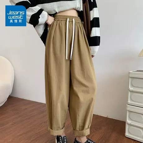 真维斯工装裤女2022秋冬新款高腰宽松显瘦时尚休闲简约中性老爹裤商品大图