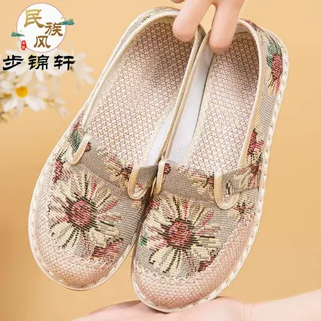 老北京布鞋女2023新款旗舰店官方女鞋夏季渔夫鞋一脚蹬妈妈鞋网纱商品大图