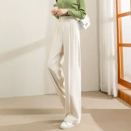 时尚气质休闲西装裤2023年春季新款女士简约高腰显瘦通勤阔腿长裤图片