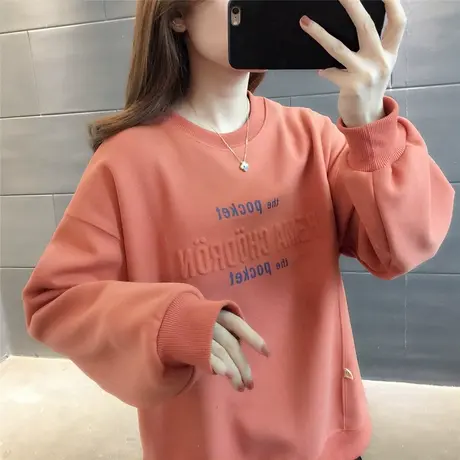 早秋装设计感圆领小众卫衣韩版宽松2023新款加绒加厚上衣外套百搭商品大图