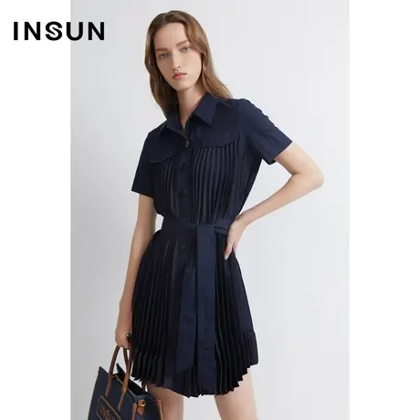 INSUN恩裳夏季拼接风琴褶衬衫连衣裙图片