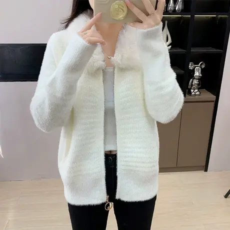 水貂绒洋气外套女2023年秋冬新款宽松加厚女上衣小香风拉链开衫女图片