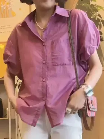 欧货短袖衬衫女2023夏季新款韩版宽松口袋衬衣设计感小众薄款上衣商品大图