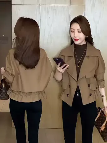 秋季短款外套2023新款女士今年流行夹克工装上衣ins咖啡色风衣潮商品大图