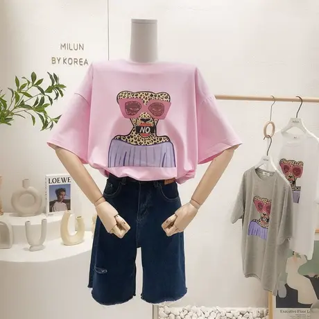 小众设计感短袖2022夏装新款韩国东大门洋气豹纹T恤欧洲站大码潮图片