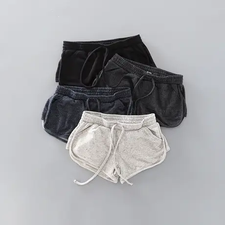 出口少量！夏季外贸AA显瘦棉毛圈居家休闲运动短裤跑步热裤女大码商品大图