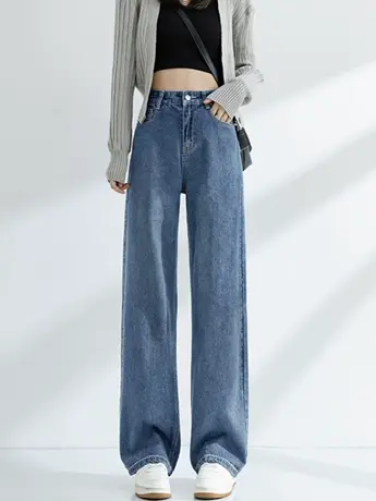 清仓捡漏复古春秋阔腿牛仔裤女夏季小众直筒宽松高腰垂感拖地图片