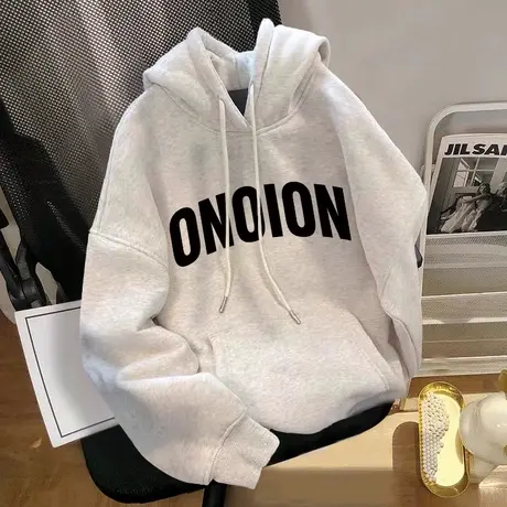 字母复古显瘦慵懒风连帽卫衣chic学生加绒外套潮ins秋冬加厚上衣商品大图