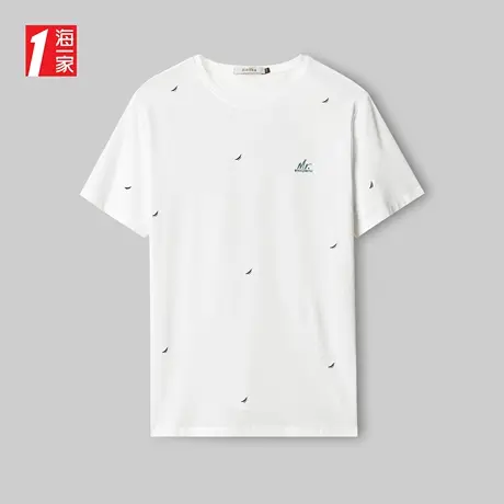 海一家精致小绣花短T夏季清爽简约舒适休闲短袖T恤男商品大图