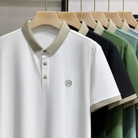 刺绣polo衫男士短袖2023夏季商务休闲冰丝翻领保罗衫修身休闲T恤商品大图