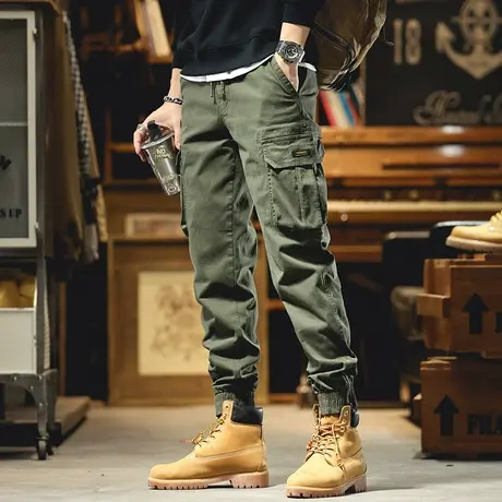 男士休闲裤冬季2022新款束脚男裤潮流宽松束脚工装哈伦裤弹力百搭图片