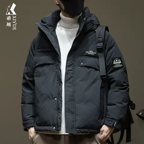 希越痞帅高级感羽绒服男白鸭绒2023冬季新款男士大码户外工装外套图片