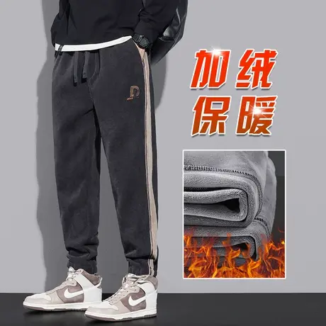 冬季加绒裤男士加棉裤束脚宽松条纹加厚休闲裤子男秋冬款保暖外穿商品大图