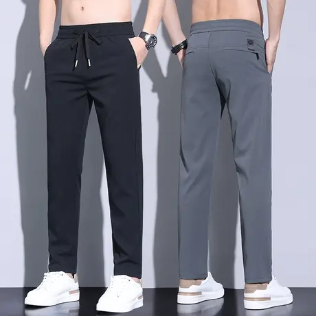 泡泡休闲裤子夏天男款冰丝速干男裤运动夏季薄款西裤男士修身直筒商品大图