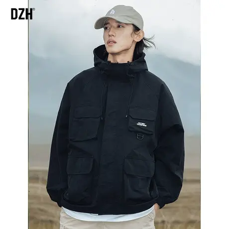 男生户外机能工装冲锋衣男款秋季男装2024新款防风黑色外套登山服商品大图