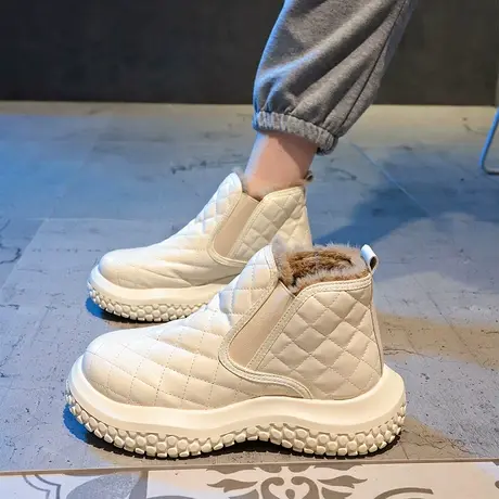 雪地靴女加绒加厚2022秋冬新款东北棉鞋防水防滑保暖一脚蹬面包鞋图片