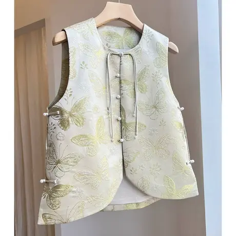 素飞新中式马甲蝴蝶织锦提花背心图片