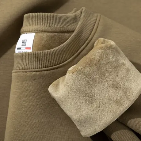 品质好货！厚实加绒加厚圆领卫衣纯色日系复古打底套头上衣男女款商品大图