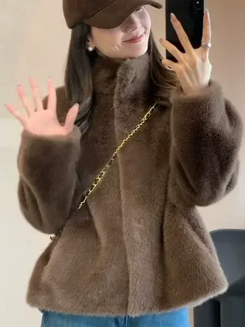 2023冬季年轻款貂皮短款立领皮毛一体水貂毛绒环保皮草毛毛外套女商品大图