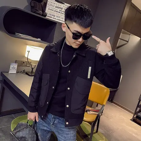 秋冬男士夹克外套工装上衣修身拼色时尚网红潮牌个性潮流休闲百搭商品大图