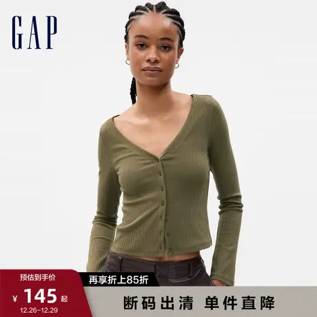 女友T Gap女装早春开衫V领长袖T恤时尚洋气休闲弹力上衣757761图片