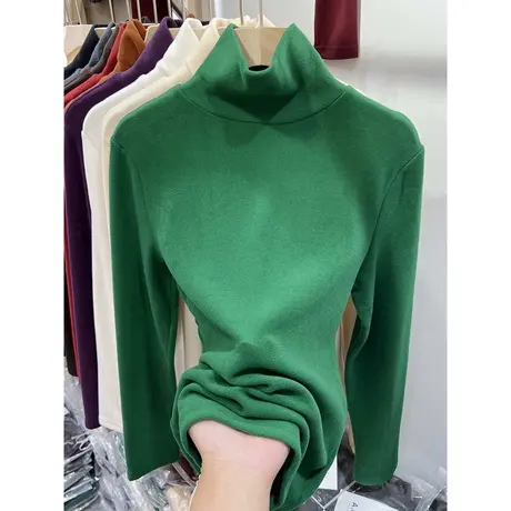 欧货德绒高领打底衫女内搭纯色修身长袖T恤加厚加绒保暖磨毛上衣图片