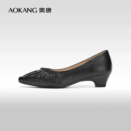 【门店发货】奥康女鞋 新款褶皱感真皮尖头单鞋通勤鞋图片
