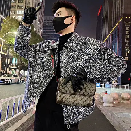 高级感春季翻领夹克男2024新款潮牌复古宽松痞帅重磅机车休闲外套商品大图