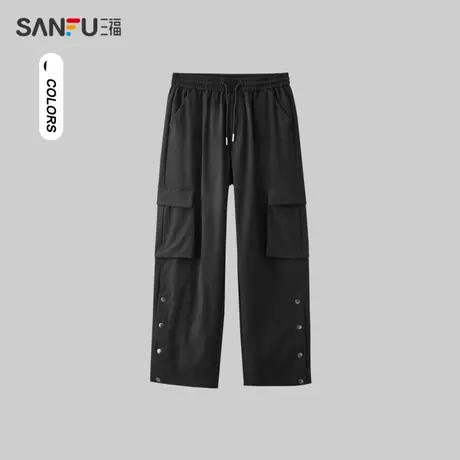 三福2024春季男士扣子工装休闲裤 街头潮流宽松直筒长裤482358商品大图