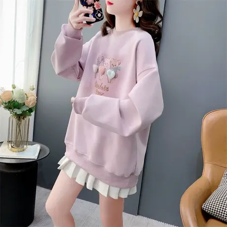 学院风卡通印花圆领卫衣女春季2024年新款洋气减龄超好看百搭上衣图片