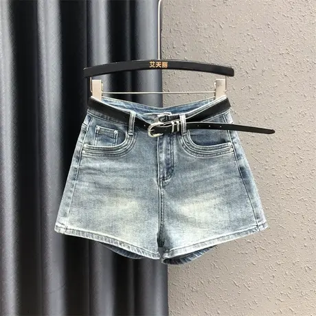 2024春夏新款浅色休闲百搭牛仔短裤女高腰显瘦辣妹弹力a字阔腿裤图片